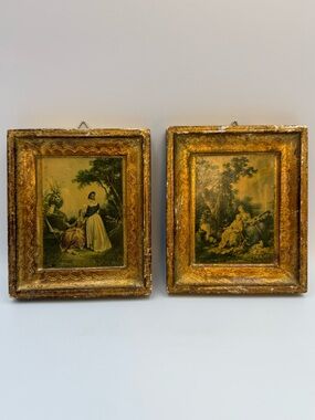 2 Vintage Wall Plaques Made in Italy 5x4.5” Venetian Gold Gilt
